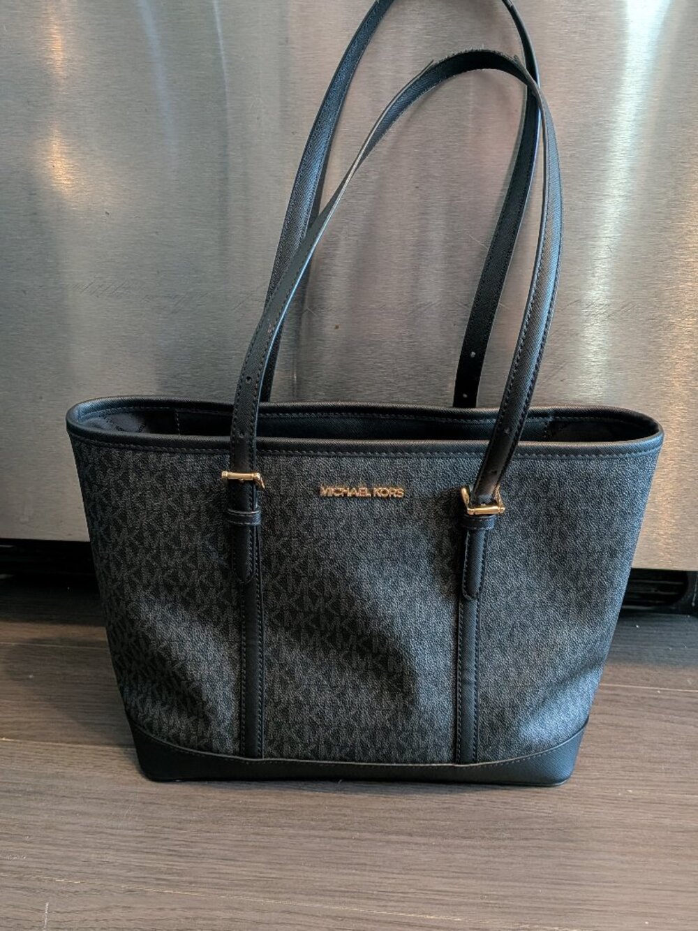 Michael Kors Black Signature Logo Jet Set Tote Bag